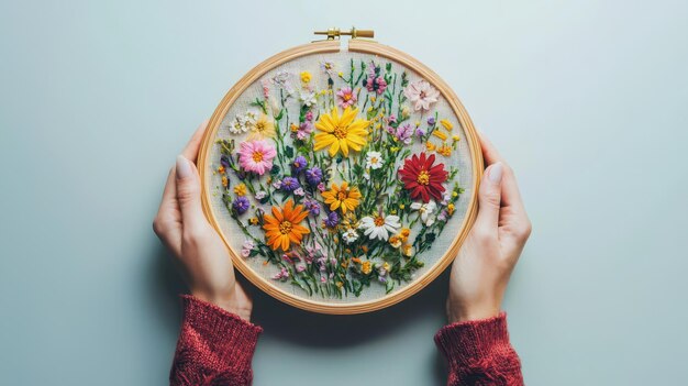 Kolorowy haft na tkaninie